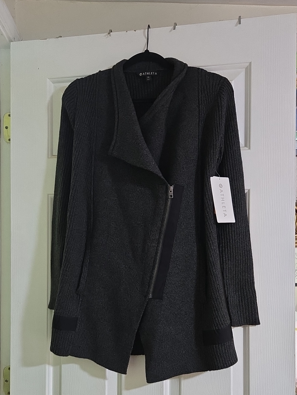 Athleta Women's Charcoal Thermolite Wool Blend Asymmetrical Zip Sweater